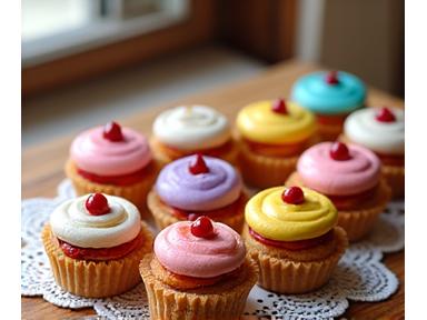 Assortiment de pâtisseries françaises délicates et colorées sur un comptoir de pâtisserie artisanale.