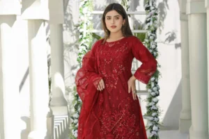 Pakistani women red dress