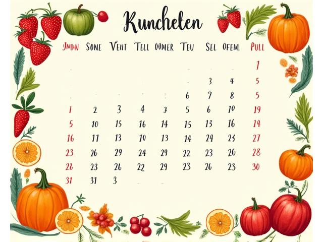 Illustration d'un calendrier de saisonnalité des fruits et légumes français.